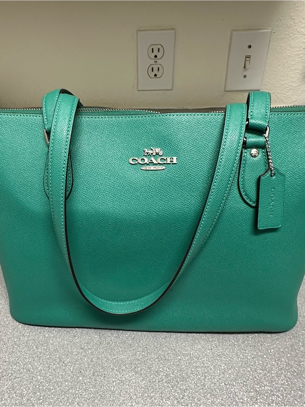 Coach Gallery Tote CH285 Teal Green Crossgrain Leather Zip Tote